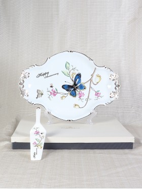 Porcelain Butterfly "Happy Anniversary" Plate with Server With Gift Box